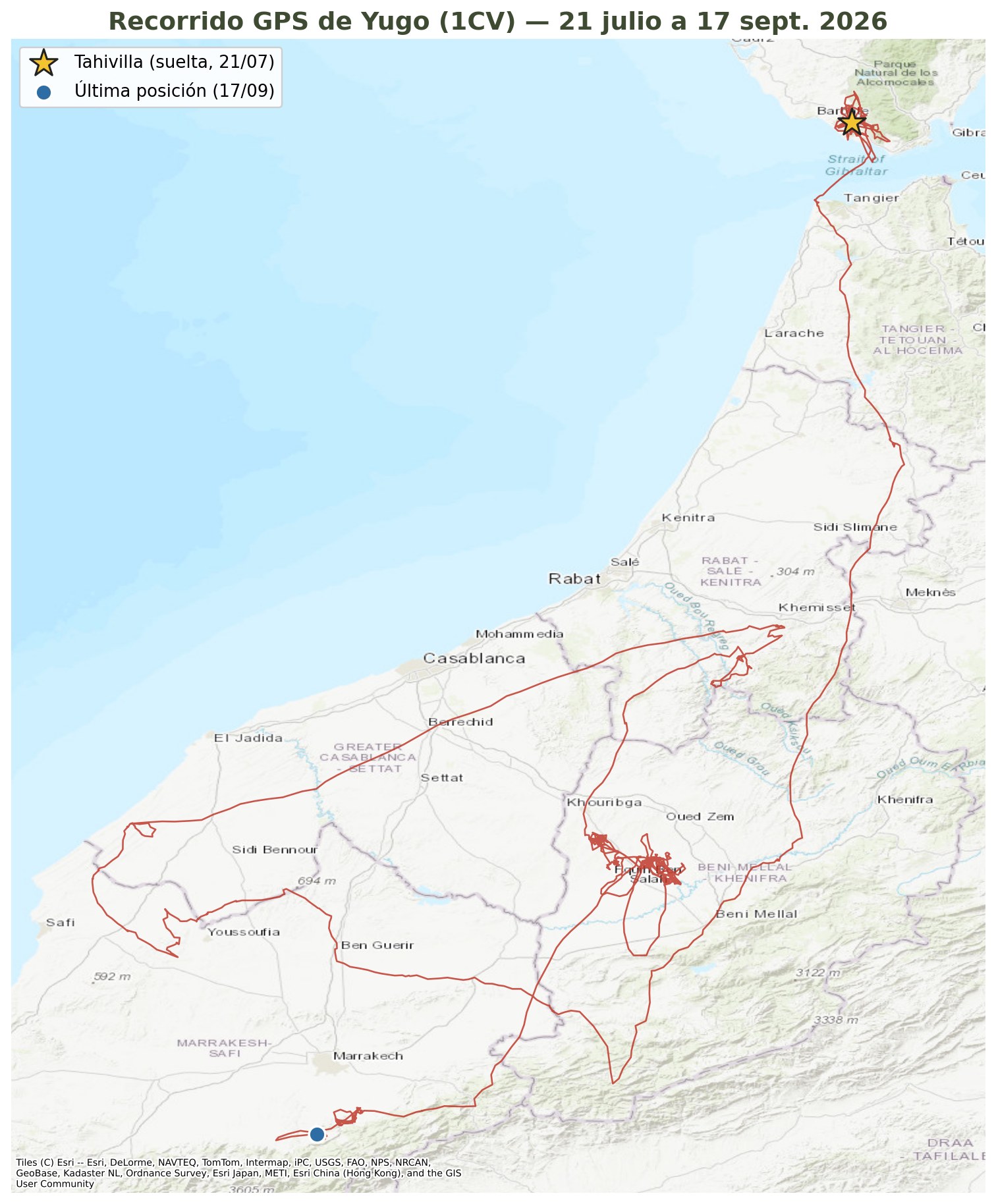 Mapa del recorrido GPS de Yugo, desde Tahivilla hasta Marruecos